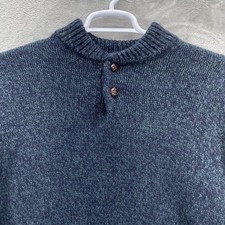 LL Bean Sweater Men's medium lambs RAGG Wool Henley button blue dad traditional