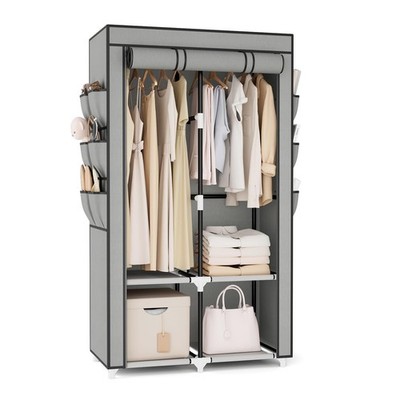 Portable Closet Wardrobe for Hanging Clothes with 4 Storage Shelves 2 Rods and
