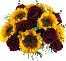 24PCS Fake Rustic Combination Flowers Artificial Fall Decor Long Single Stem ...