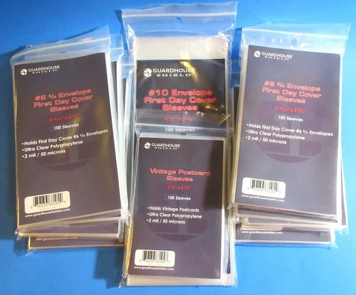1000 FIRST DAY COVER GUARDHOUSE SHIELD SLEEVES, FOR #10, #6-3/4, AND POSTCARDS