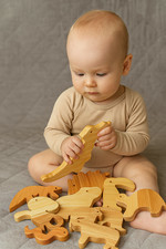 Wooden Baby Toys Set Animals Neutral Nursery Toy Baby Shower Gift Handmade