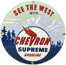 VINTAGE CHEVRON GASOLINE PORCELAIN SIGN GAS STATION PUMP MOTOR OIL SERVICE