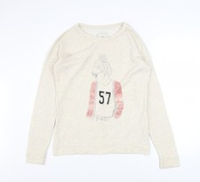 Next Damenpullover Sweatshirt beige Grafik UK 8 Baumwollmischung