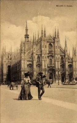 Ak Milano Mailand Lombardia,  Duomo,  , Personen auf der Straße - 4982516