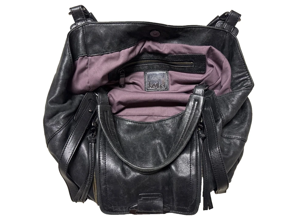 Bolso de Hombro Hobo Grande de Cuero Granulado Negro KOOBA Jonnie Bolsillo Exterior con Cremallera Foto 2 de 4