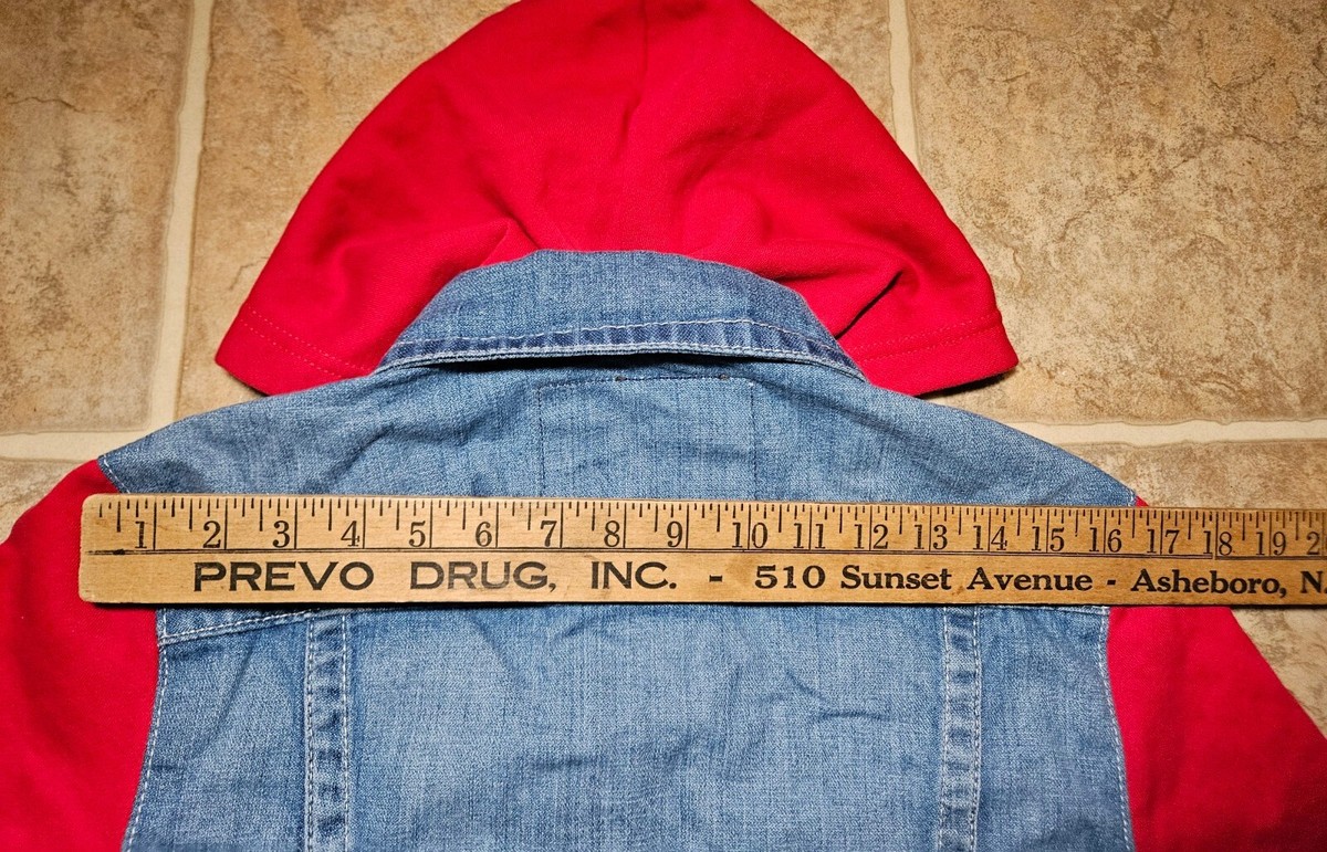 True Religion Jacket Men Small Denim Jean Trucker Red Hoodie True Religion Jacket Men Small Denim Jean Trucker Red Hoodie