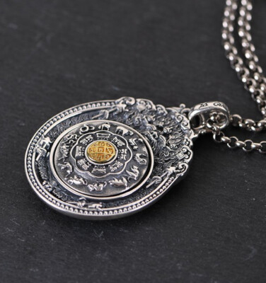 K05 Anhänger buddhistisch Tierkreiszeichen Vajra Symbol Mantra Silber 925