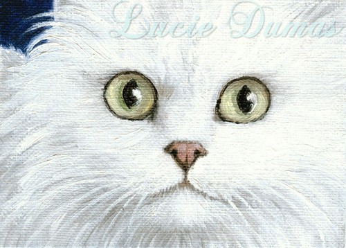 ACEO miniature art print Cat 476 White Persian art painting by L.Dumas