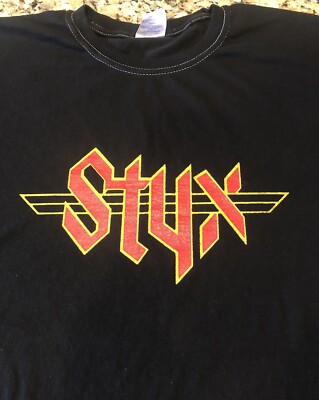 Styx band shirt L large black white stitching on collar and sleeves Mr Roboto
