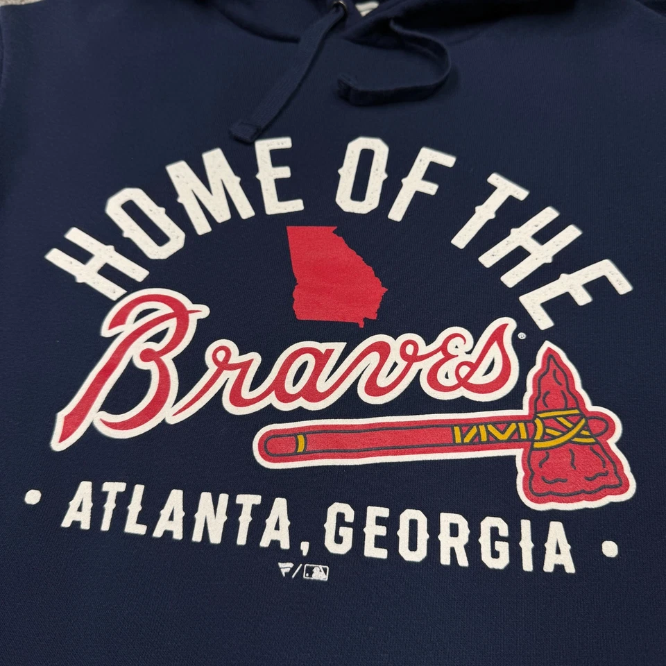 Atlanta Braves Sweatshirt Men Large MLB Baseball Blue Hoodie Sweater Georgia - Image 3 of 4