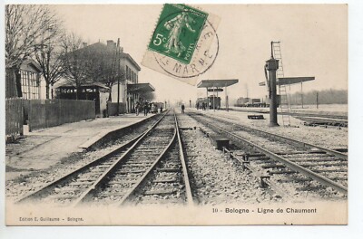BOLOGNE Haute Marne postcard 52 inner station train Chaumont line