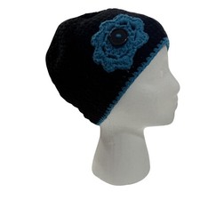 Handcrafted Crocheted Beanie Skull Cap Winter Hat Teens Black Bohemian Gorpcore