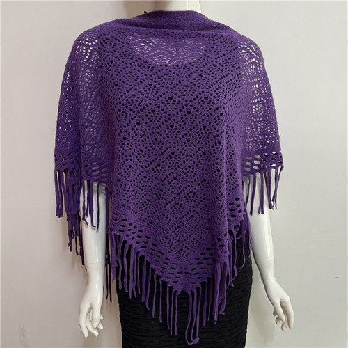 Fashion Womens Warm Knitted Shawl Wrap Cashmere Fringed Hollow Triangle Scarf US - Picture 14 of 21