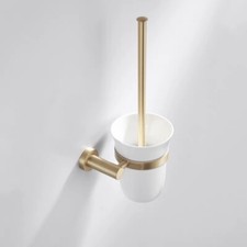 Bathroom Toilet Brush Holder Set Brushed Gold Brush Holder withe Ceramic Cup