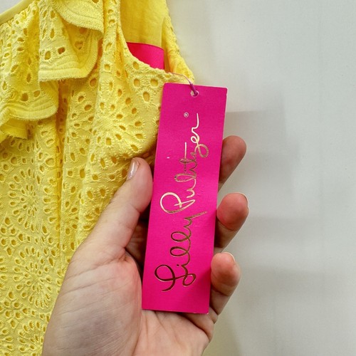Vestido Lilly Pulitzer Ryann Ojales Talla 0 Amarillo Volantes Playa Preppy NUEVO - Imagen 6 de 14