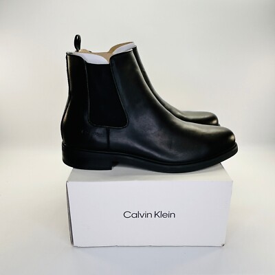 Calvin Klein Fenwick Chelsea Boot Mens Size 11M Black Leather Ankle Pull-On