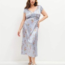 Reformation Kaye Silk Dress 16 Melba Blue Floral V-Neck Midi Cap Sleeve NWT