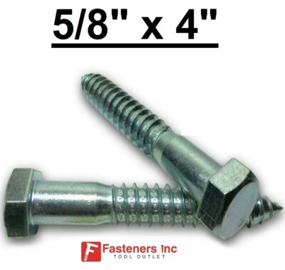 (Choose Qty) 5/8'' x 4'' Zinc Plated Hex Head Lag Bolt Screws A307