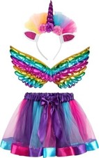 Tutu/Ballet Skirt - 3 pcs - skirt, wings  headband - Purple Unicorn M/L 5-8 Y 