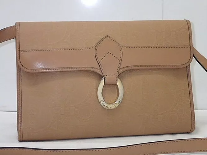 Sac bandoulière trotteur Christian Dior PVC cuir marron or quincaillerie