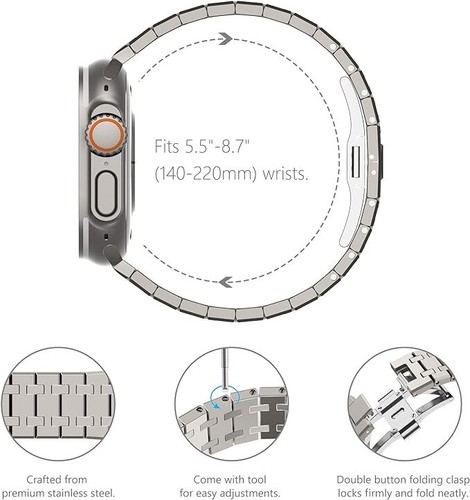 Cinturino Metallo Per Apple Watch Acciaio Massiccio Link 49mm 45mm 44mm 42mm 019 - Foto 4 di 7