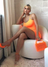 Edie Parker Orange Glitter Housewife Acrylic Bag $1295