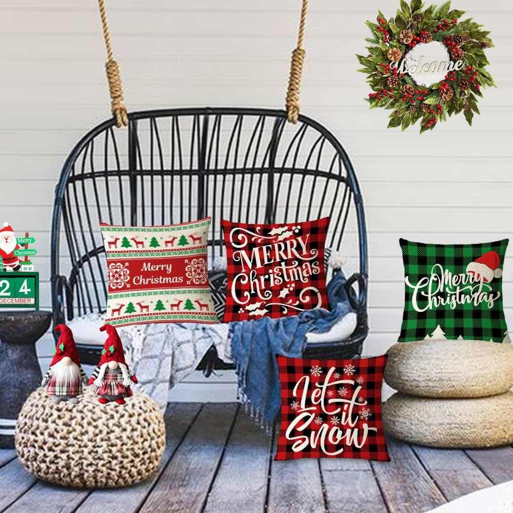 Christmas Pillow Covers 26x26 Set of 4 Red Green Xmas Decorative Throw Pillows-image