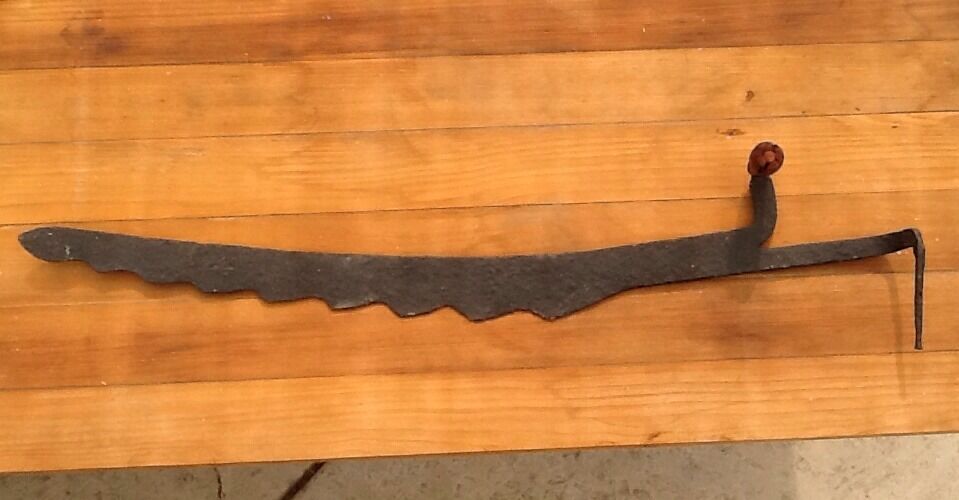 Distressed Antique Serrated Cast Iron, Steel & Wood Hay Knife Rustic  Farmhouse Tool 2646 