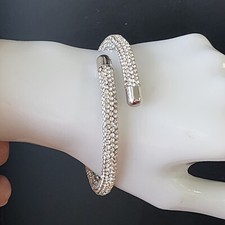 Women Wrap Bracelet Cuff Clear Crystal Silver Tone Bangle Prom Wedding Sparkly