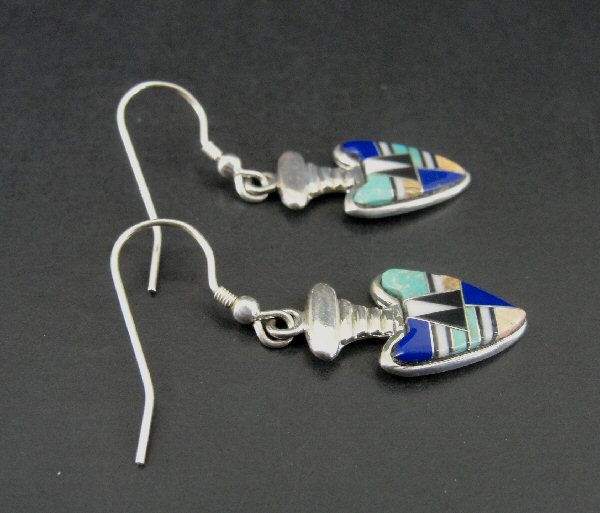 Earrings Sterling Arrowhead Shape Multi Color Sto… - image 2