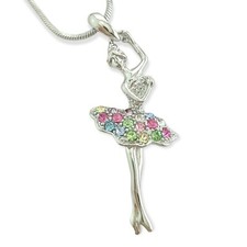 Ballerina Made With Swarovski Crystal Ballet Dance Multi Color Pendant 18" Chain