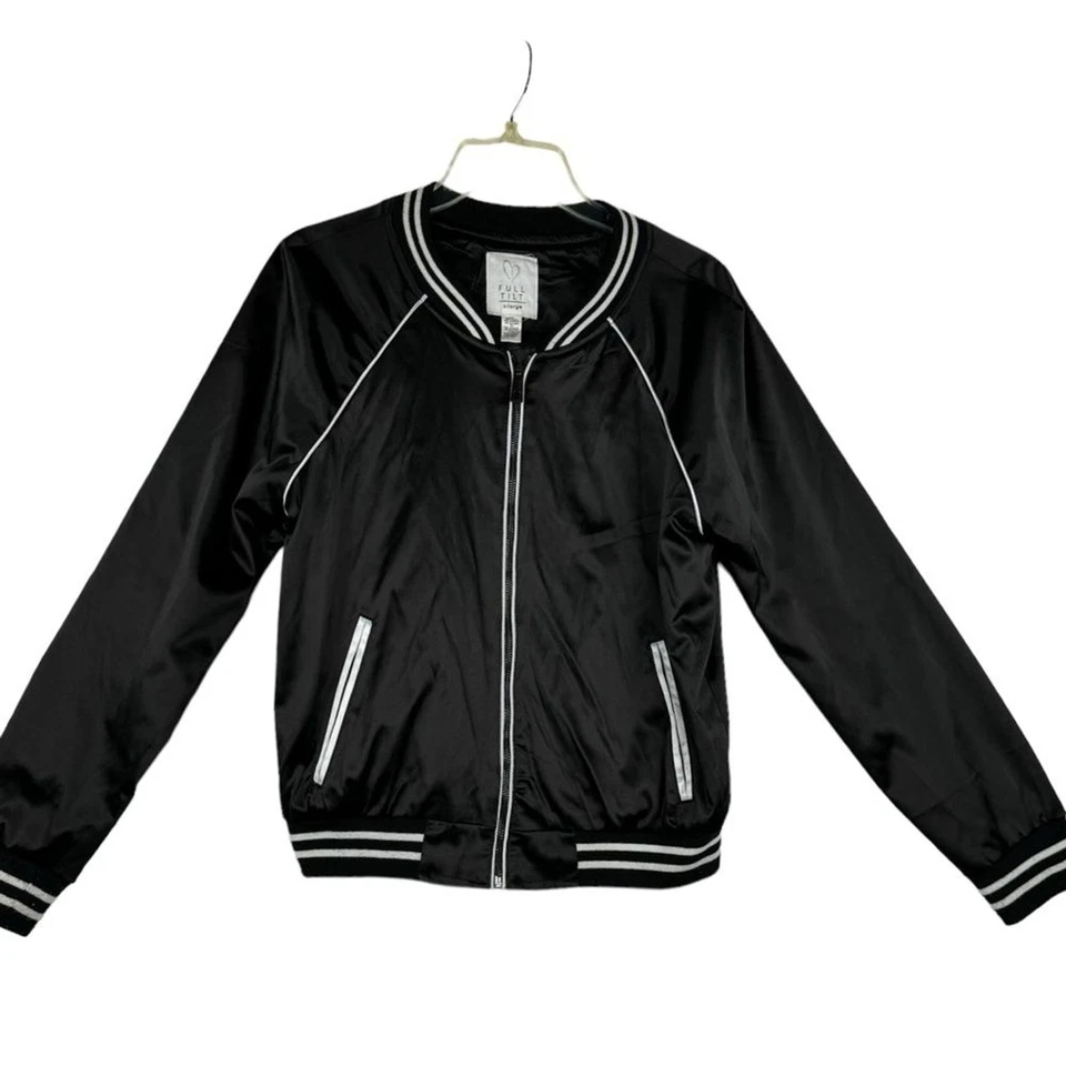 Chaqueta Bomber Full Tilt Mujer Talla XL Palmera Bordada Negra Satén Y2K Foto 4 de 4