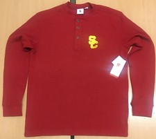 New USC Trojan Men's Apparel  3 Button  Long Sleeve  Red  Crew Neck