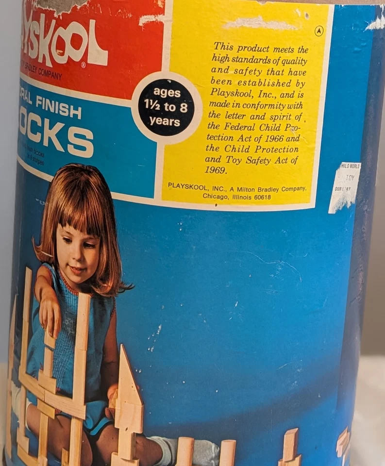 VTG 1975 Playskool Natural Finish Wooden Blocks Set 158 Pieces Original Box - Image 2 of 4