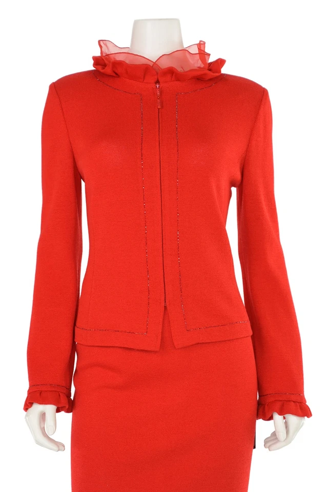 Traje de falda de cristal de noche St. John de 2 piezas talla 4/2 conjunto de chaqueta y falda en rojo cálido Foto 3 de 4