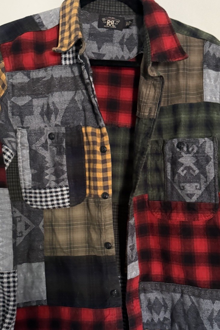 RRL Check Pattern Long sleeve patchwork Flannel s… - image 1
