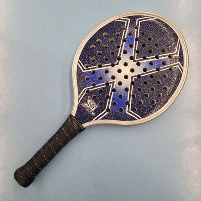 Vintage Paddle Platform Tennis Racket With Blue Design & Worn Grip Handle