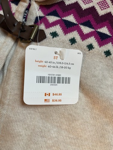 GYMBOREE ~ Gilet maglione ragazza rosa viola design azteco ~ fibbia marrone ~ 5T nuovo con etichette - Foto 4 di 8