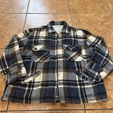 VTG 60s Sears Sportswear BUFFALO PLAID Wool Zip Up Hunting Chore Jacket Mens L