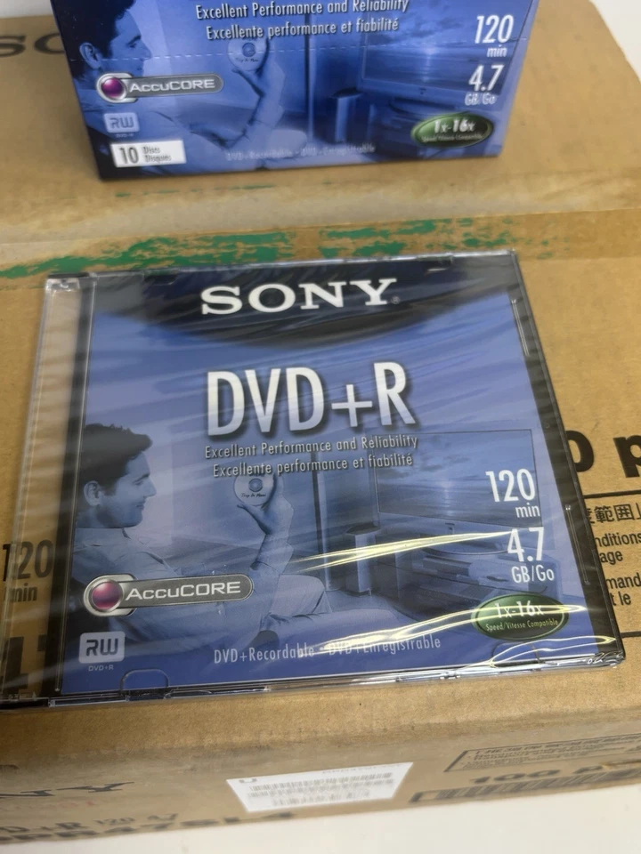 Sony. DVD+R Jewel Case 10 Pack Authentic 4.7GB 120 100 Units Sealed CASE Quanity - Image 2 of 4