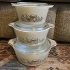 Pyrex Forest Fancies Mushroom 6 Pieces Casserole Dish Bowls Lids Set Vintage