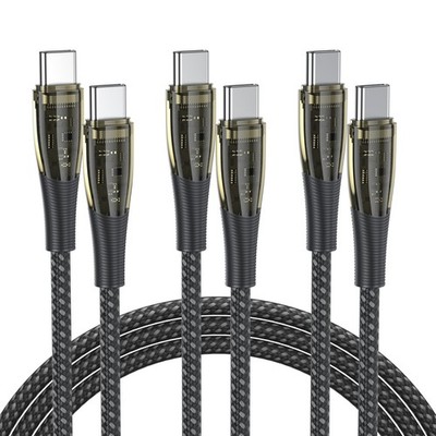 3 Pack 3.3ft 100W Transparent USB C to C Cable Fast Charging Type C Cord Lead