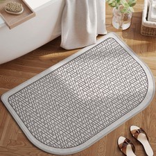 Half Circle Bath Mat, Thin Bathroom Rugs Fit Under Door, Grey 16x24