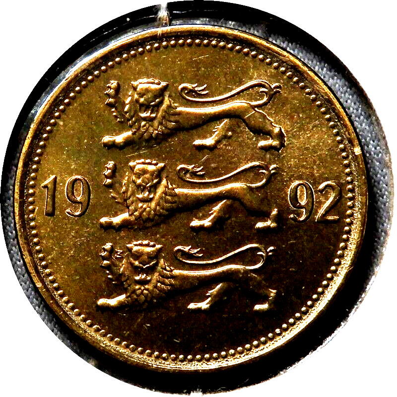 elf Estonia 2nd Republic 50 Senti 1992  Lion  Leopard  93d46