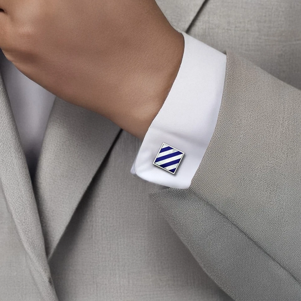 Juego de gemelos de acero inoxidable con caparazón azul madreperla para hombre Foto 3 de 4