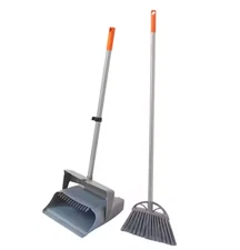 12in Lobby Broom and Dustpan Set Upright Swivel Pan for Home Commercial Clean-Up