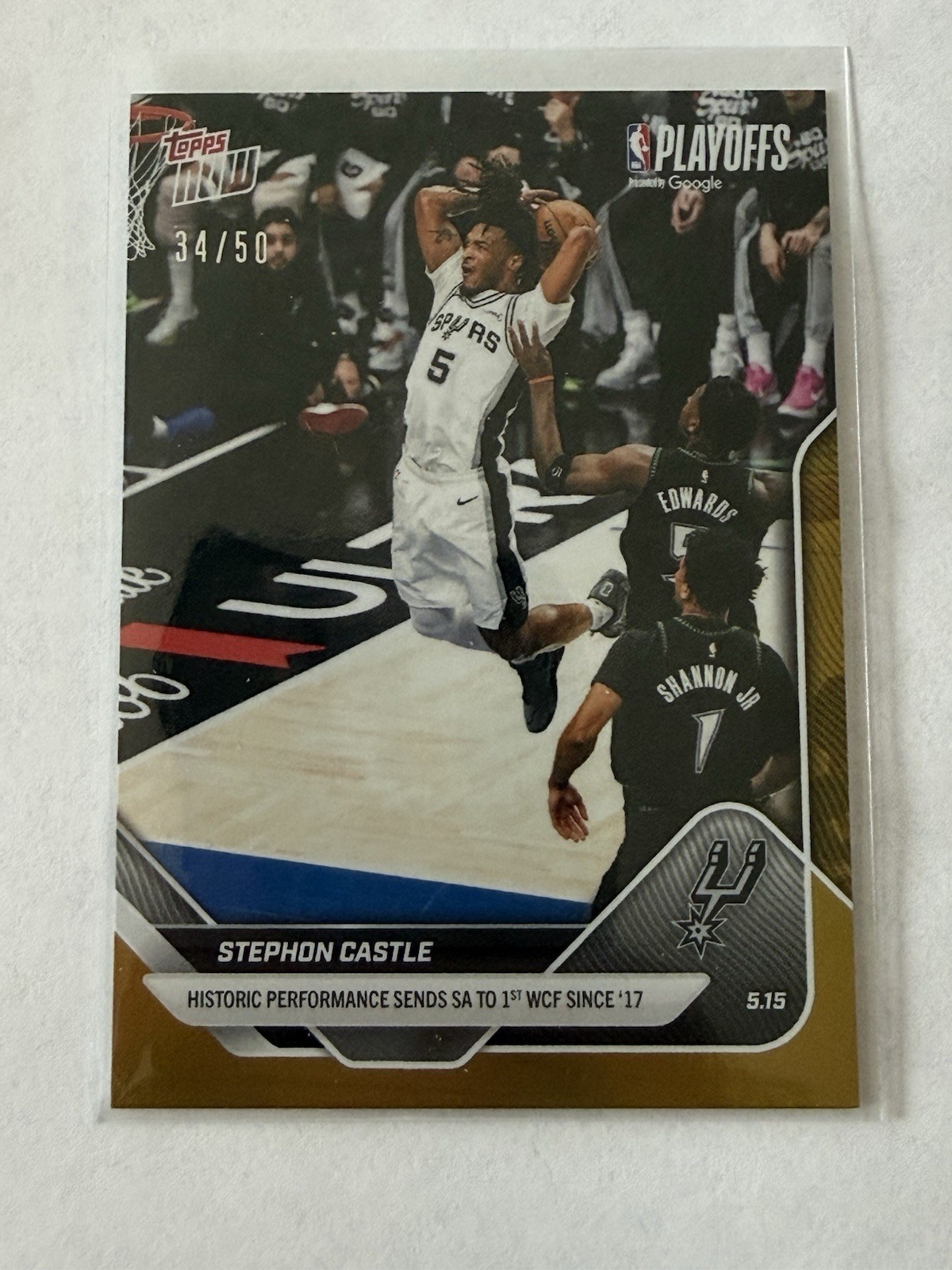 2026 Topps NOW Stephon Castle Gold /25 RC #312 Spurs Playoffs Rookie