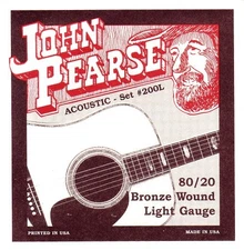John Pearse P200L Bronze Acoustic Guitar Strings, Light 