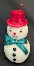 Vintage Christmas Snowman Candle 4.75 With Gr...