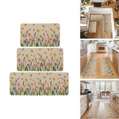 Artoid Mode Lavender Tulip Spring Kitchen Mats Set 3, Seasonal Flower Summer